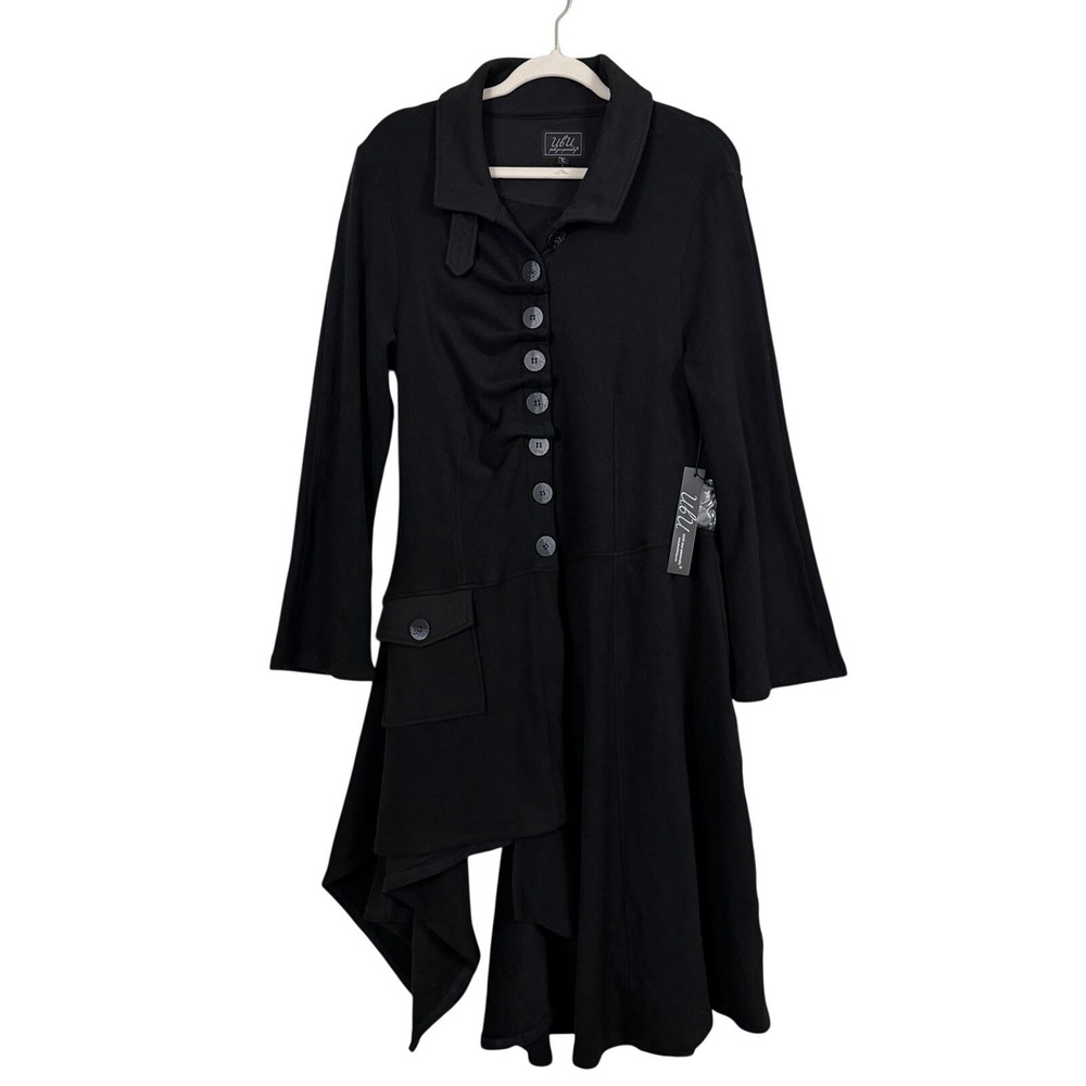 NWT UBU Black Asymmetrical Duster Jacket Sz L Goth Witchcore Steampunk Pirate